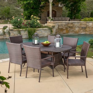 Blakely Multi-Brown 7-Piece Faux Rattan Outdoor Dining Set