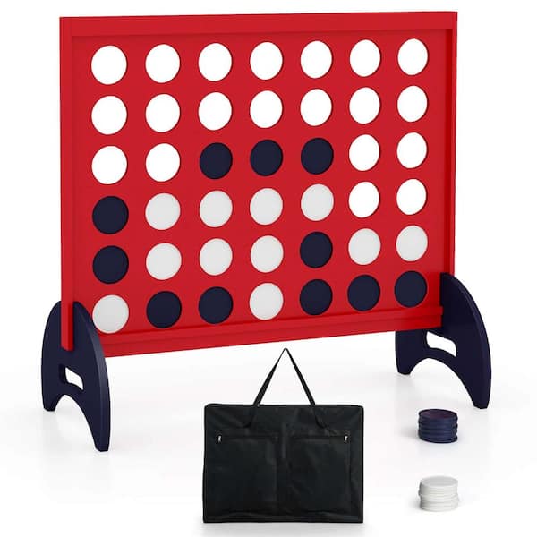Costway 4-in-a-row Game Set with 42-Piece Chips and 600D Oxford Fabric Carrying Bag Wooden Red