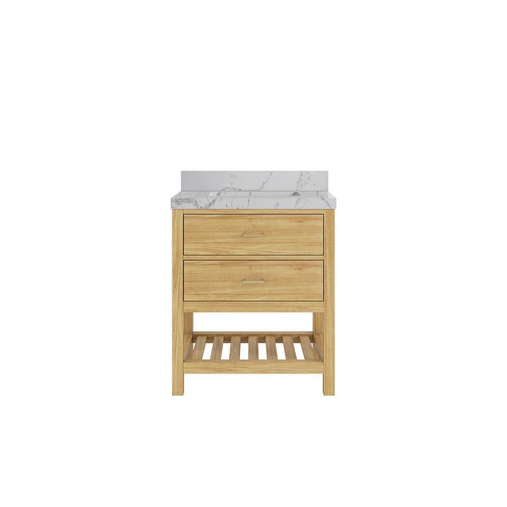 Parker Teak 30 in. Single Sink Freestanding Light Natural Bath Vanity with Venatino Quartz Top Unassembled price history on PriceWatchPro