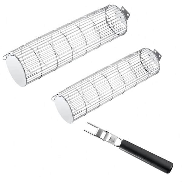 Stainless Steel Rolling Grill Basket with New Opening and Portable for Outdoor Camping, Fish and Vegetables (2-Pack)