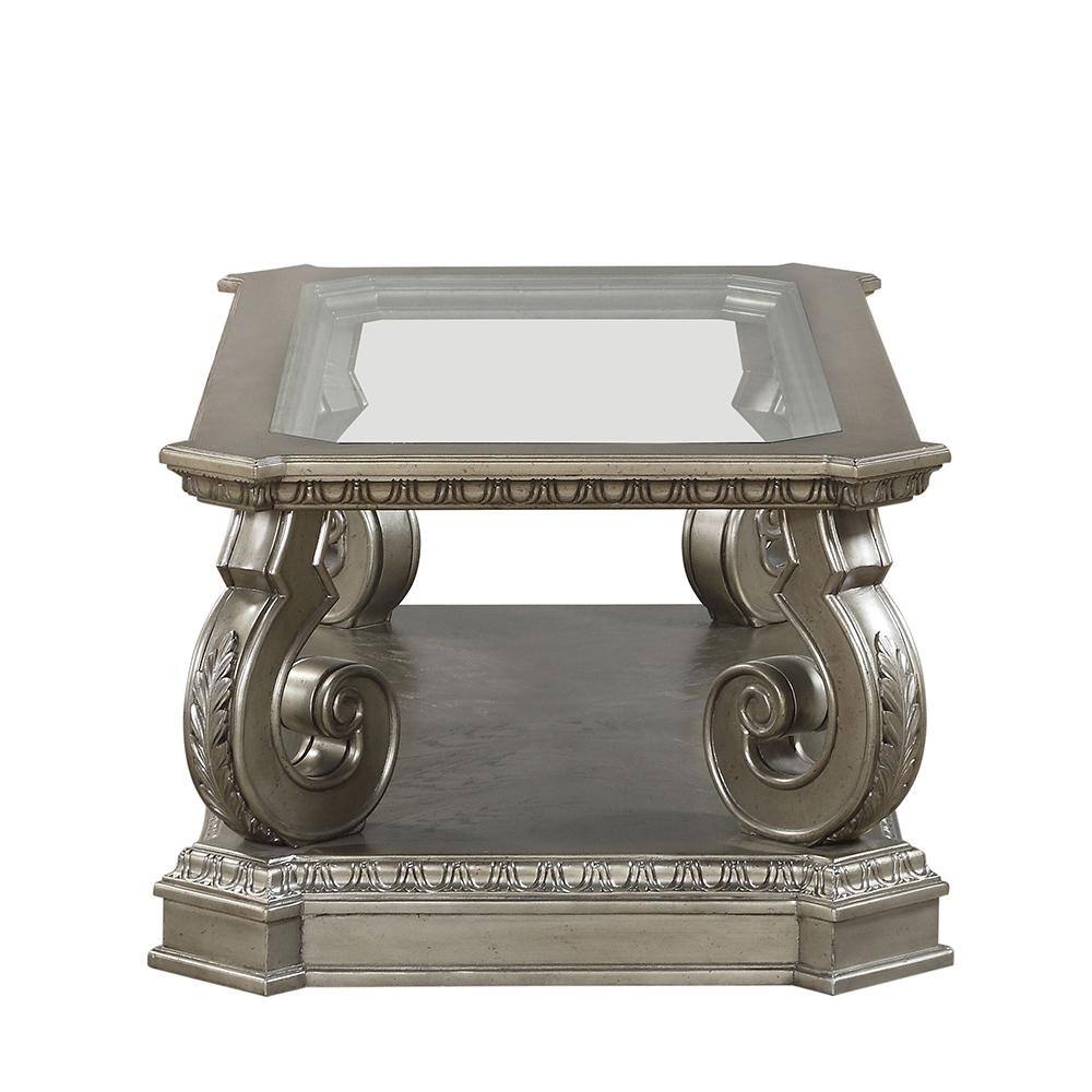 Silver Rectangular Wood and Glass Coffee Table with Storage