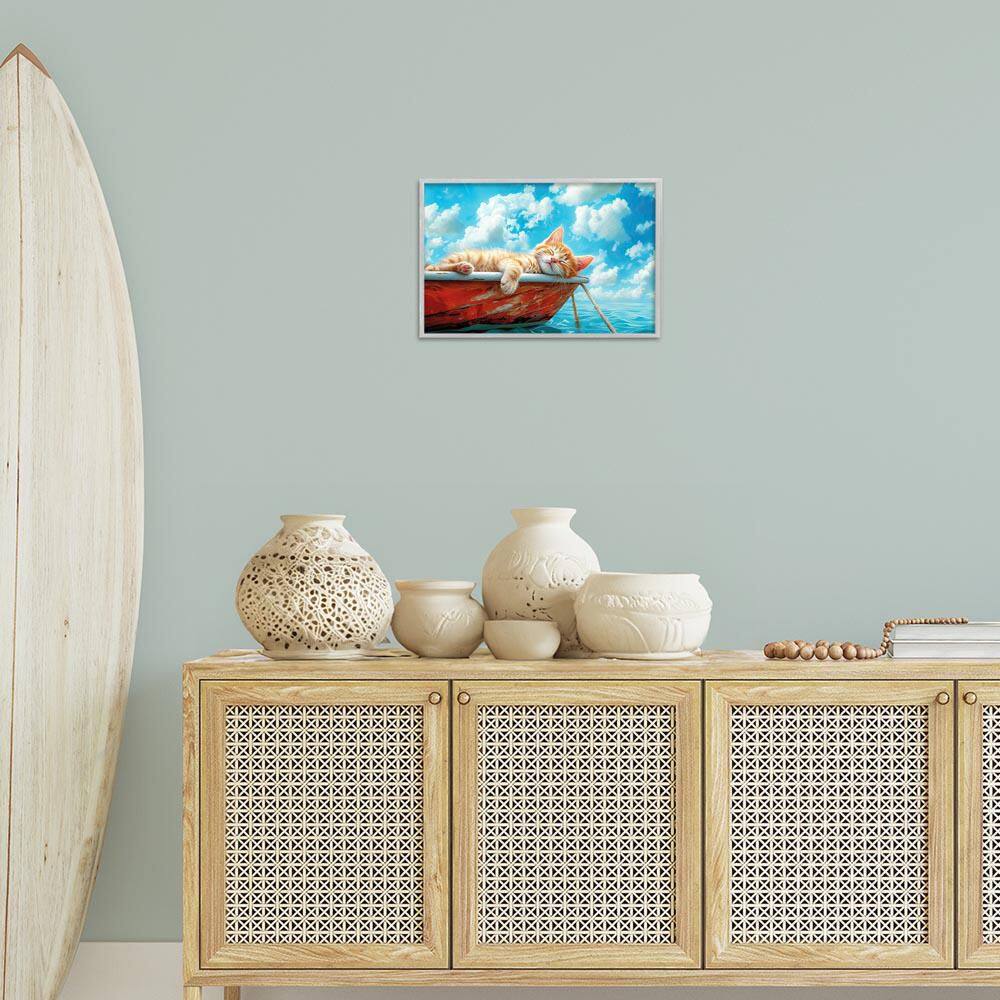 Sleeping Cat on Boat by Parable Visions Gray Framed Animal Giclee Art Print 12 in. x 18 in. price history on PriceWatchPro