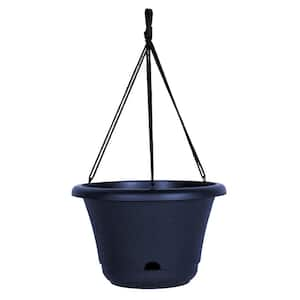 Lucca 13 in. Navy Plastic Round Indoor/Outdoor Hanging Basket Planter with Self-Watering Tray and Basin