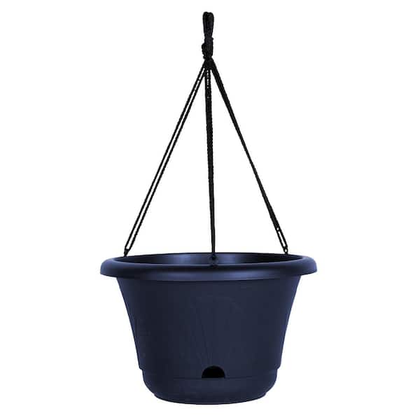 Bloem Lucca 13 in. Navy Plastic Round Indoor/Outdoor Hanging Basket Planter with Self-Watering Tray and Basin