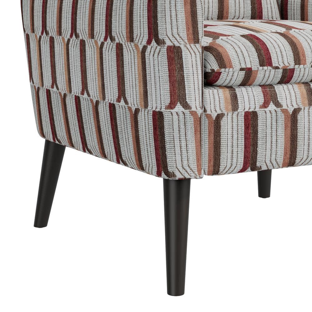 Mid-Century Modern Tan, Cream, and Red Stripe Barrel Accent Chair