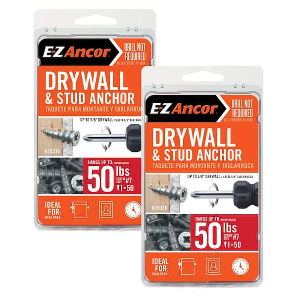 E-Z Ancor Stud Solver #7 x 1-1/4 in. Zinc-Plated Phillips Flat-Head Drywall Anchors Combo Kit Includes 2 (50-Pack)