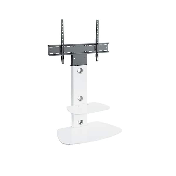 AVF Lucerne 28 in. White Glass Pedestal TV Stand Fits TVs Up to 55 in. with Flat Screen Mount