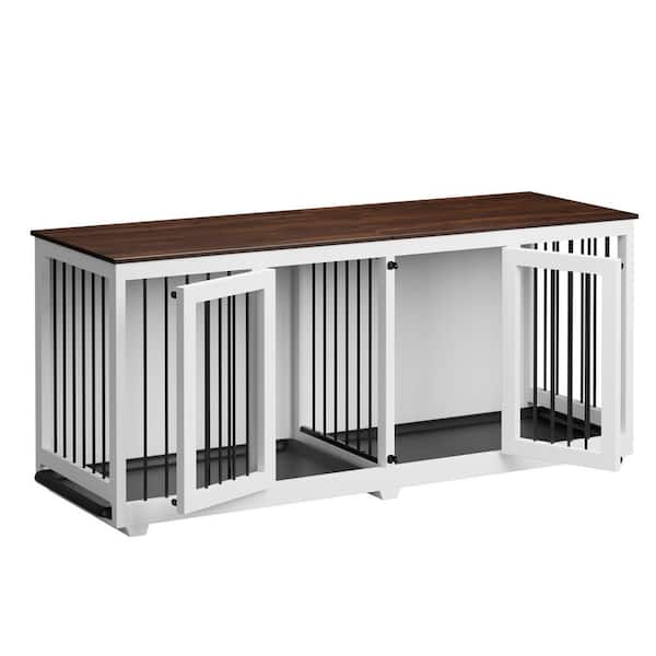 FUFU&GAGA 71 in. Heavy-Duty Wooden Dog Crate for 2 Dogs, XXL Large Dog Crate Furniture with Trays and Divider for Large Medium Dog