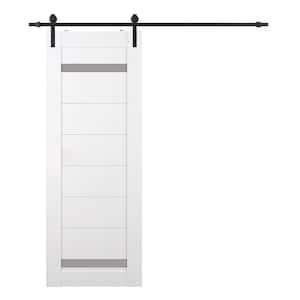 Perla 18 in. x 80 in. 2-Lite Frosted Glass Snow White Wood Composite Sliding Barn Door with Hardware Kit
