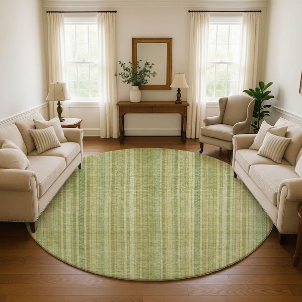 Mayfield Premium Machine Washable Abstract AMF1655 Aloe 8 ft. x 8 ft. Round Rug