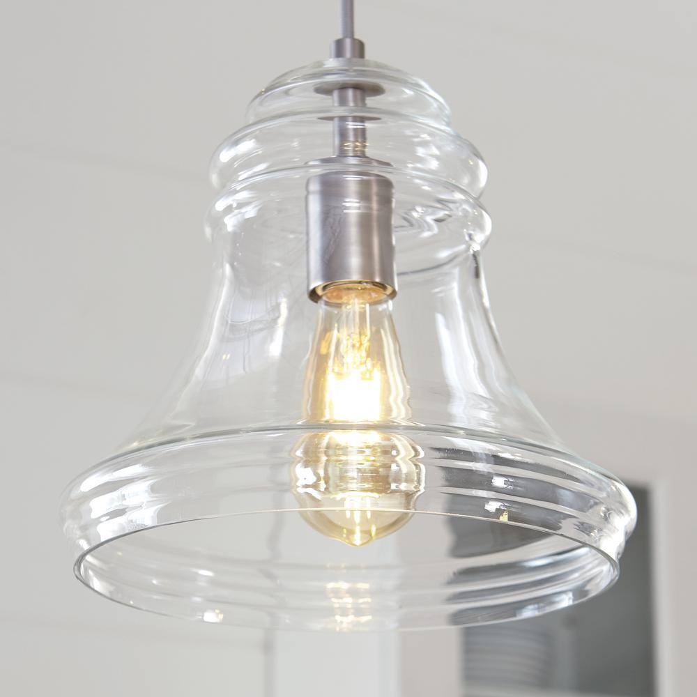 Doyle Satin Nickel Mini-Pendant with Clear Glass Shade