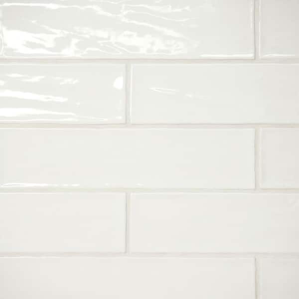 Sample-Marin Glossy Pearl White 4 in. x 5 in. Ceramic Wall Subway Tile