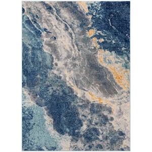 Passion Blue Multicolor 5 ft. x 7 ft. Abstract Contemporary Area Rug