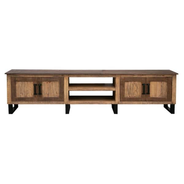 Benjara 92.5 in. Brown Wood TV Stand Fits TVs up to 88 in. with Glass Doors