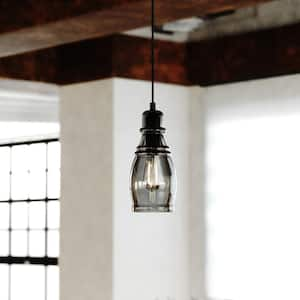 Millie 1-Light Matte Black Shaded Mini Pendant Ceiling Light Smoke Gray Glass