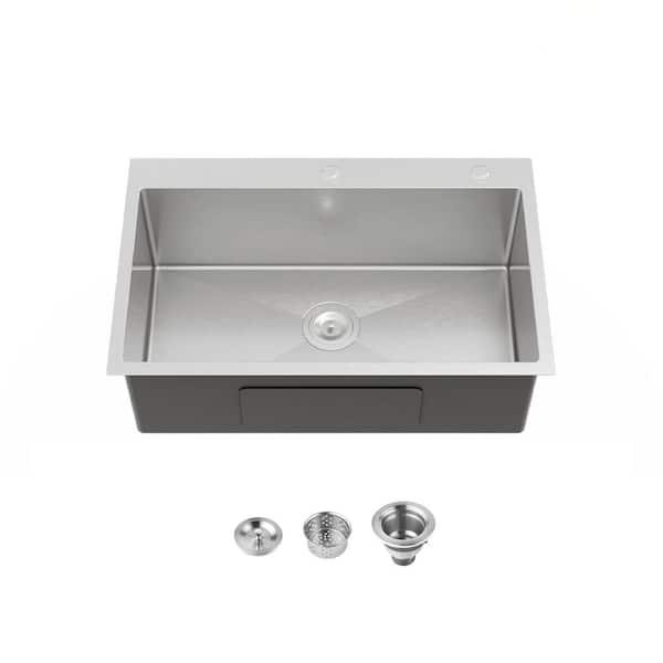 Vitrina 30 in. Drop-In Single Bowl 20 Gauge Brushed Nickel Stainless Steel Kitchen Sink with Drain and Hook