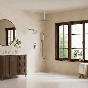 3-Spray Ceiling Mount 10 and 6 in. Dual Shower Head and Handheld Shower Head 2.5 GPM in Brushed Nickel (Valve Included)