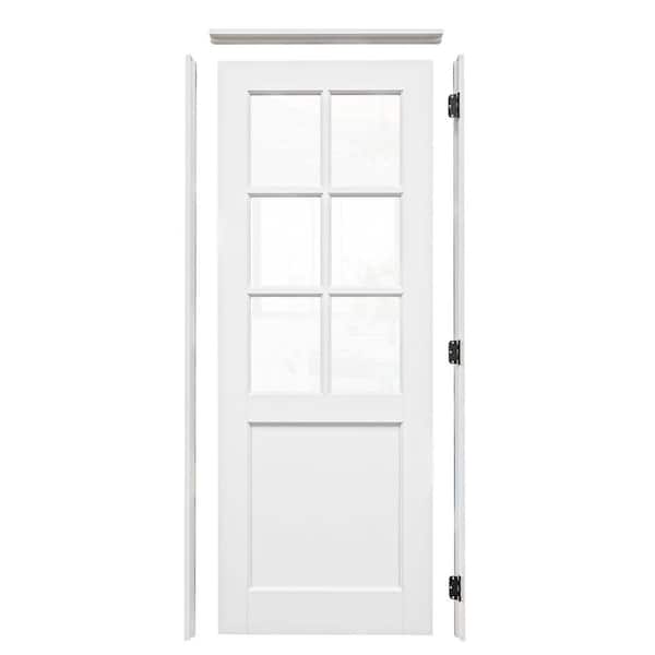 ARK DESIGN 28 in. x 80 in. 6-Lite Clear Glass Left Handed White Solid Core MDF Door with Quick Assemble Jamb Kit
