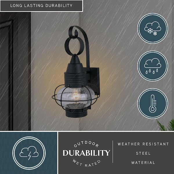 Chatham 1 Light Black Coastal Outdoor Wall Lantern Clear Glass