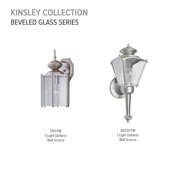 Designers Fountain - Kinsley Pewter 1-Light Outdoor Line Voltage Hardwired Porch Light Wall Sconce with No Bulb Included