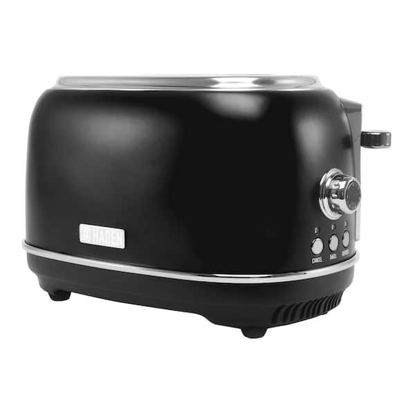 HADEN Heritage 900-Watt 2-Slice Wide Slot Black and Chrome Retro Toaster with Removable Crumb Tray and Adjustable Settings