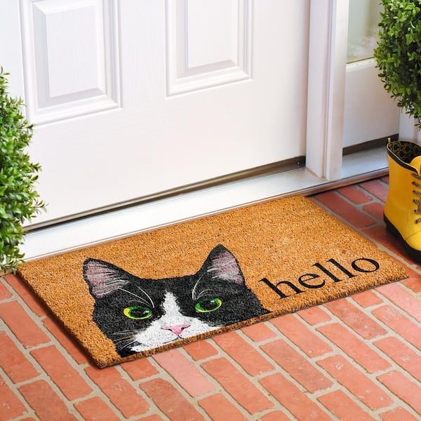 Black White Tuxedo Cat Doormat 17" x 29"