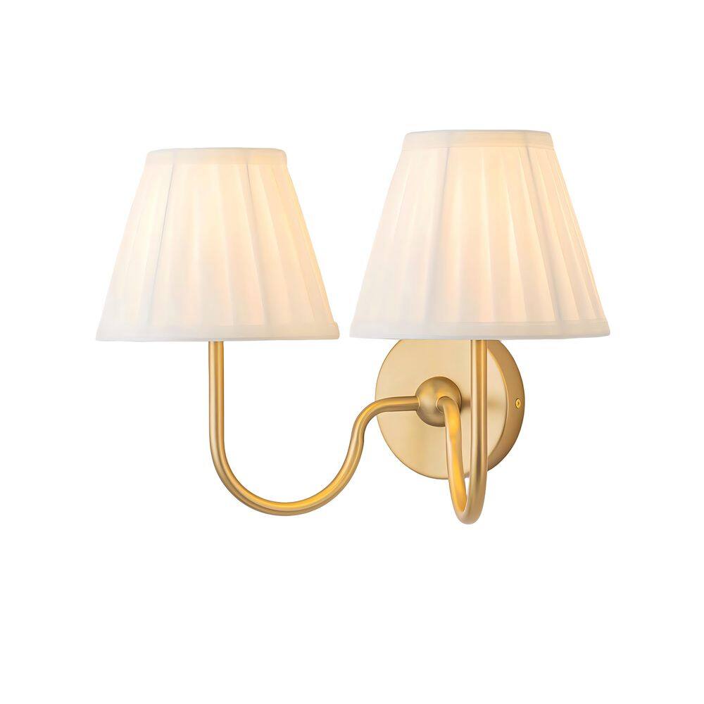 Arabella 15.75 in. 2-Light Modern Farmhouse Brushed Gold Wall Sconce with Pleated Fabric Shades price history on PriceWatchPro