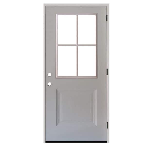 Steves & Sons 34 in. x 80 in. Element Series 4 Lite 1-Panel White Primed Steel Prehung Front Door