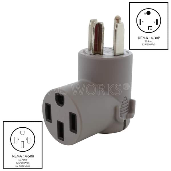 AC WORKS AC Connectors EV Charging Adapter NEMA 14-30P 4-Prong Dryer Plug  to Tesla Electrical Vehicle Charging EV1430MS - The Home Depot