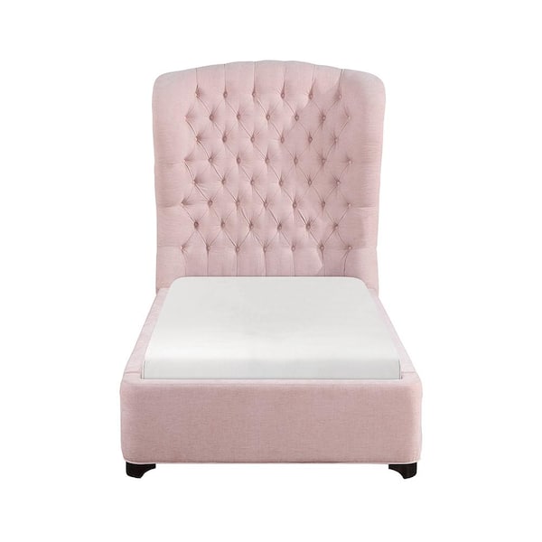 Lazzara Cheswold Pink Wood Frame Twin Chenille Upholstered Panel