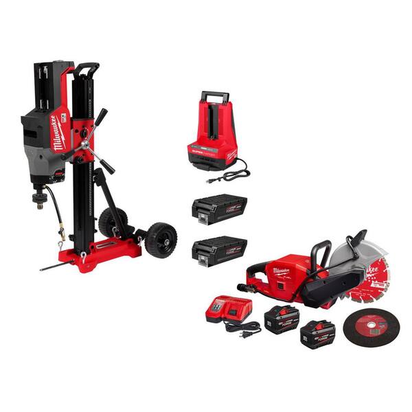 MX FUEL Lithium-Ion Core Drill Rig Kit with (2) FORGE HD12. 0 Batteries and (1) MX FUEL Super Charger, Stand, &CutOffSaw