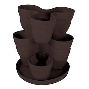 13 in. 3-Tier Resin Flower and Herb Vertical Gardening Planter in Brown