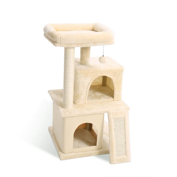 Foobrues 33.90 in. H Pet Cat Scratching Posts and Trees Kitten Furniture with Dangling Toys in Beige
