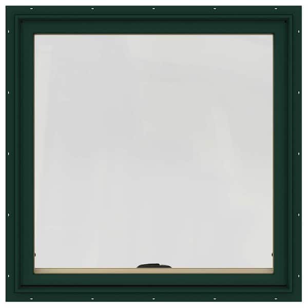 JELD-WEN 36 in. x 36 in. W-2500 Series Green Painted Clad Wood Awning Window w/ Natural Interior and Screen