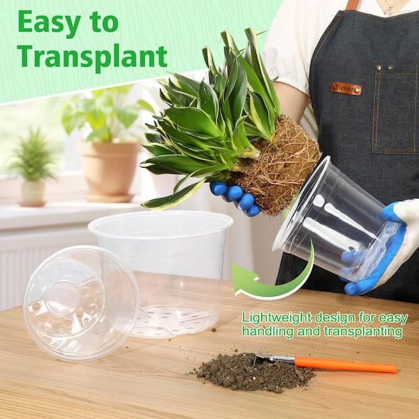 OGETFUUR 6/8/10 in. Large Clear Nursery Pots with Drainage, 12-Pack Plastic Pots for Plants, Ideal Seedling Pots and Plant Pots
