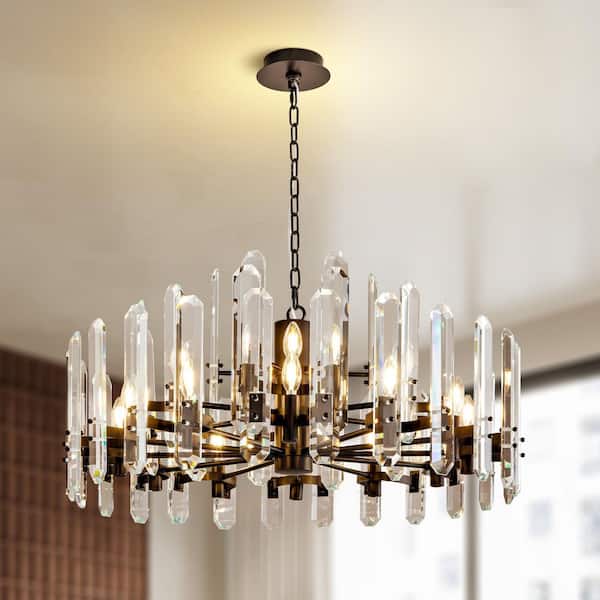 36in. 16-Light Black Luxury Crystal Chandelier, Modern Round K9 Crystal Chandelier for Living Room, Dinning Room, Island