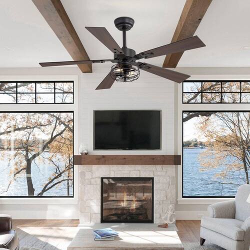 Craig 48 in. Indoor Black Ceiling Fans with Light Kit and Remote Control Included Ceiling Fans