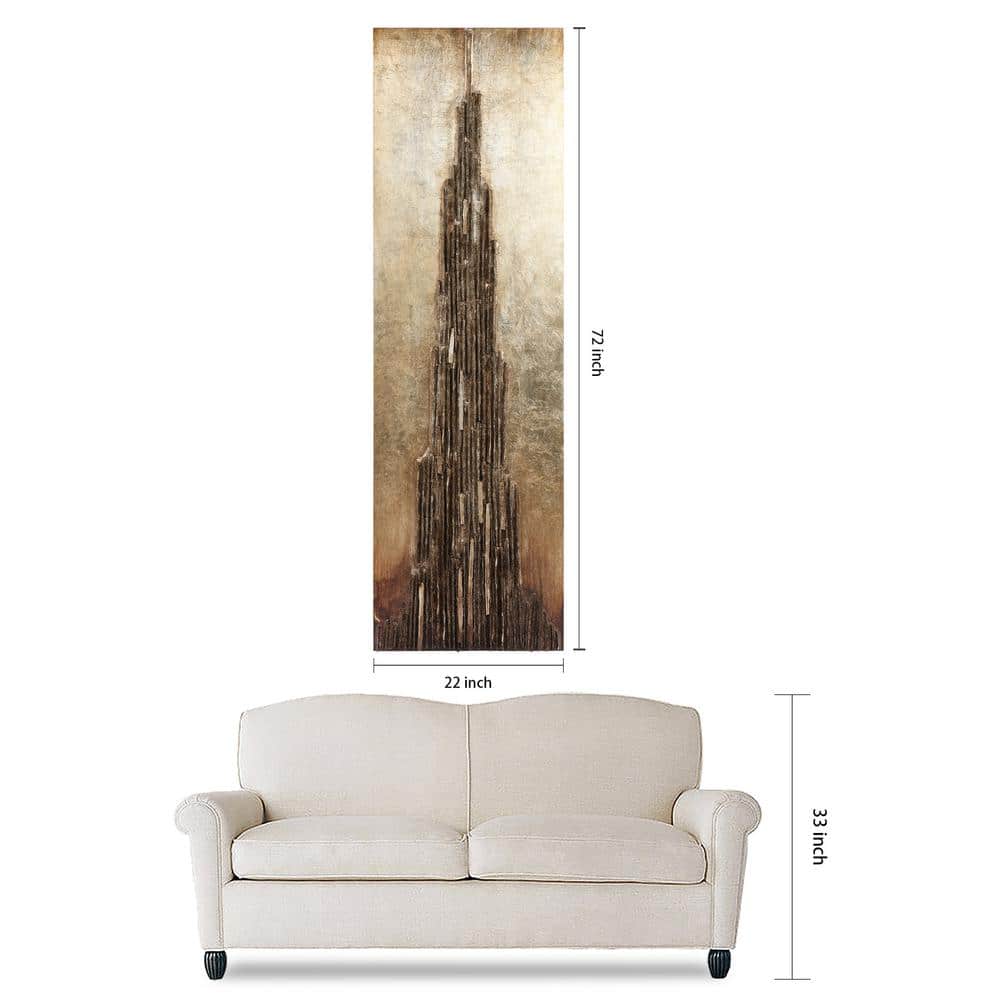 Stratified 72" x 22" Gold and Brown Mixed Media Wall Sculpture