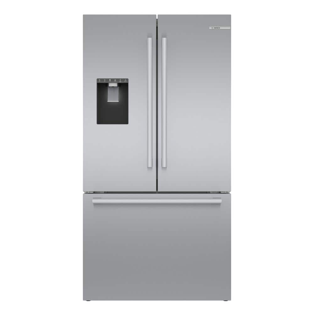 Bosch 500 Series 36 in. 22 cu. ft Smart Counter Depth French Door Refrigerator in Stainless Steel w/ Fastest Ice Maker & Water, Silver