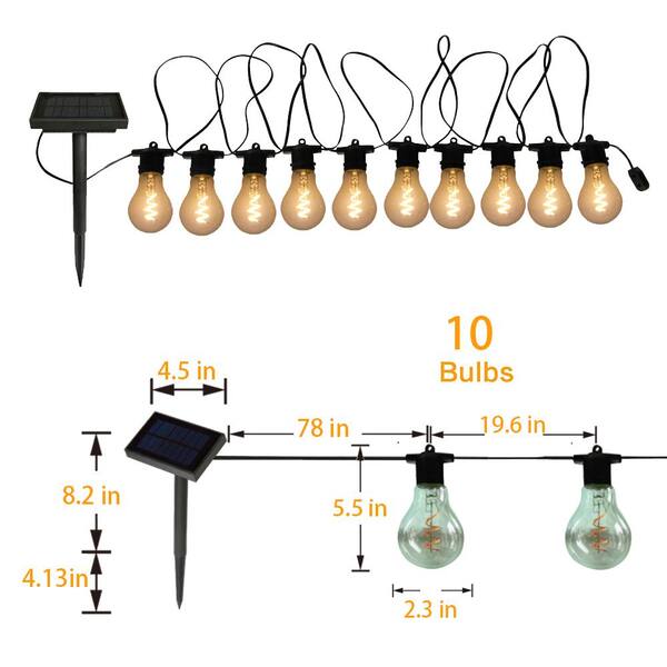 Deck Impressions Vintage Outdoor 16 ft. Solar Lantern Bulb String Light  with S Shape Filament- Wall mount & ground stake options 82052 - The Home  Depot