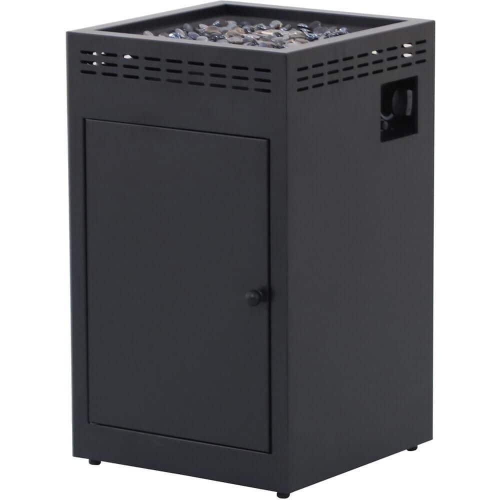 Black Gas Fire Pit Table with Glass Burner Enclosure