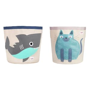 Canvas Storage Bin Laundry and Toy Basket for Kids, Shark and Cat, Multicolor