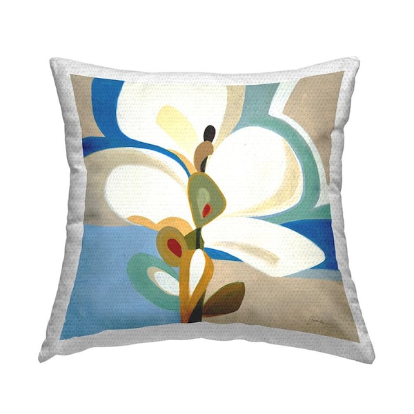 Stupell Industries White Abstract Blossom Beige Square Outdoor Throw Pillow