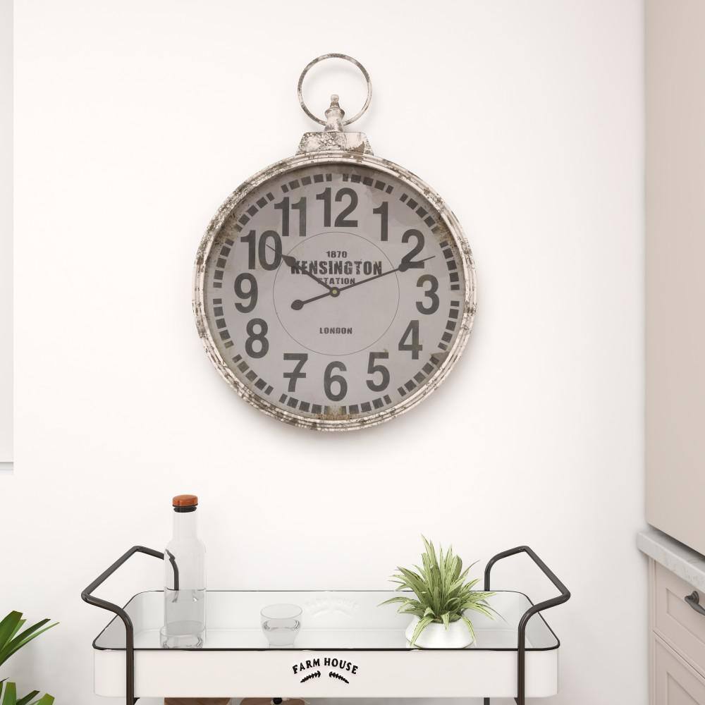 24" White Metal Distressed Nautical Wall Clock