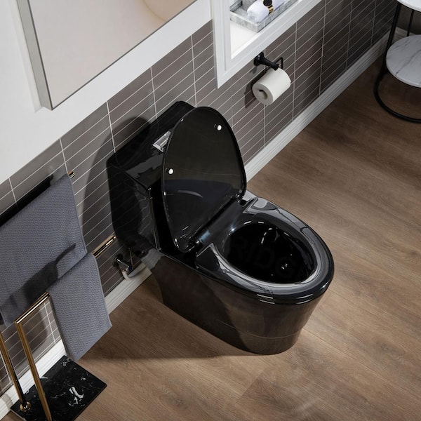Bering 1-Piece 1.0/1.6 GPF High Efficiency Dual Flush Elongated, Map Flush 1000g WaterSense Toilet in Black Bering 1-Piece 1.0/1.6 GPF High Efficiency Dual Flush Elongated, Map Flush 1000g WaterSense Toilet in Black