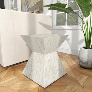 16 in. Beige Handmade Hourglass Shaped Medium Square Wood End Table