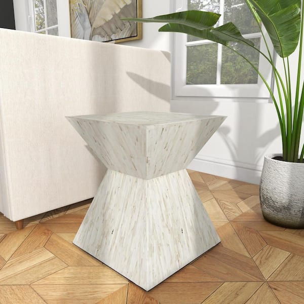 Litton Lane 16 in. Beige Handmade Hourglass Shaped Medium Square Wood End Table