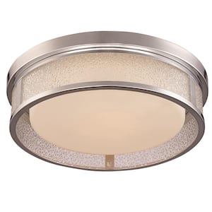 15 in. Polished Chrome Integrated LED Flush Mount Ceiling Light Fixture with Glass Shade