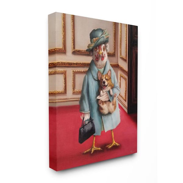 Stupell Industries "Queen Chicken with Corgi Regal Animal Humor" by Lucia Heffernan Unframed Animal Canvas Wall Art Print 24 in. x 30 in.