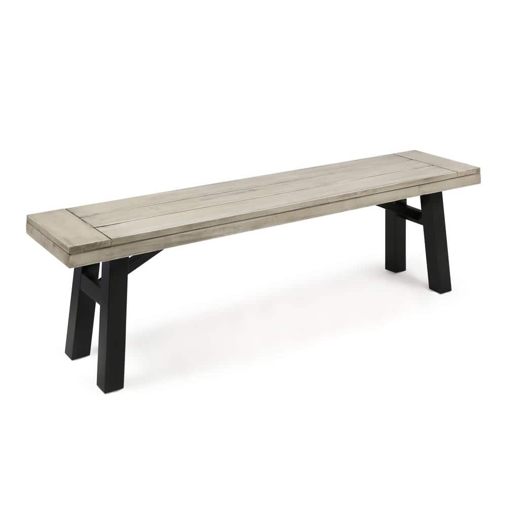 Light Gray Acacia Wood Outdoor Dining Set with Black Legs